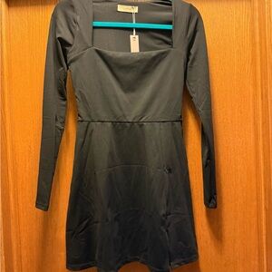 Classic Black Long-Sleeve Square Neck Dress